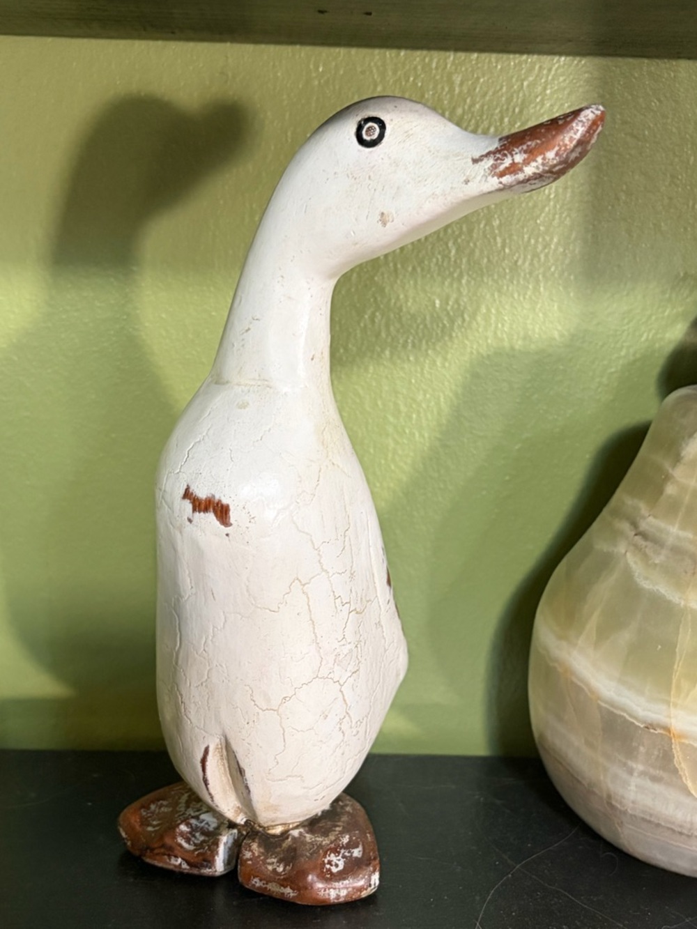 Vintage Hand Carved Wooden Duck Sculpture Folk Art Décor
